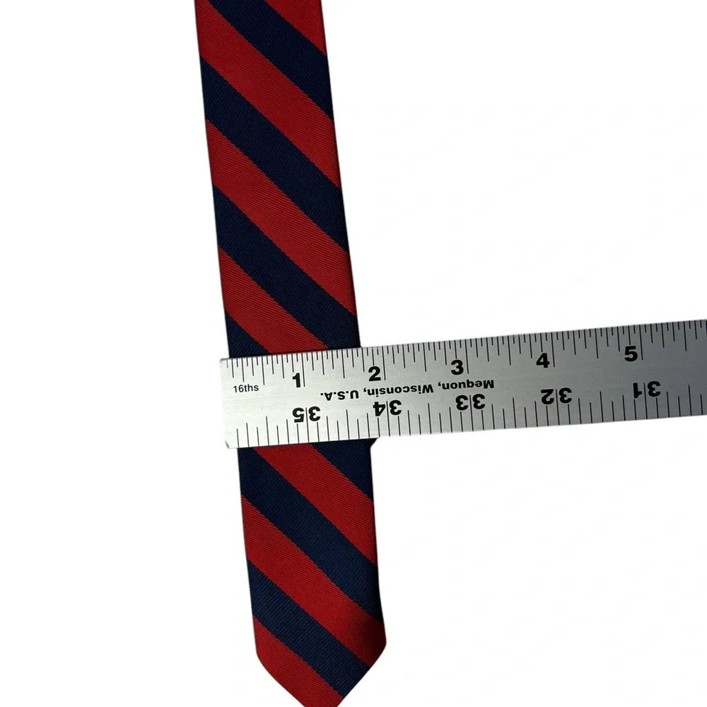 Boys Clip On Tie Red Blue Diagonal Striped Classic Pointed Tie 15-1/2”